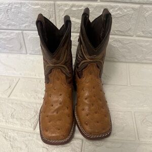 Kids Toddler  Cowboy Boots Ostrich Print Western Rodeo Square Toe Leather